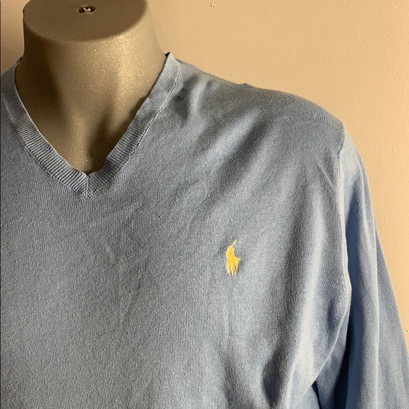 Light Blue Polo Ralph Lauren V Neck Sweater - Picture 2 of 8